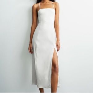 Zara White Satin Slip Midi Dress with Side Thigh Slit